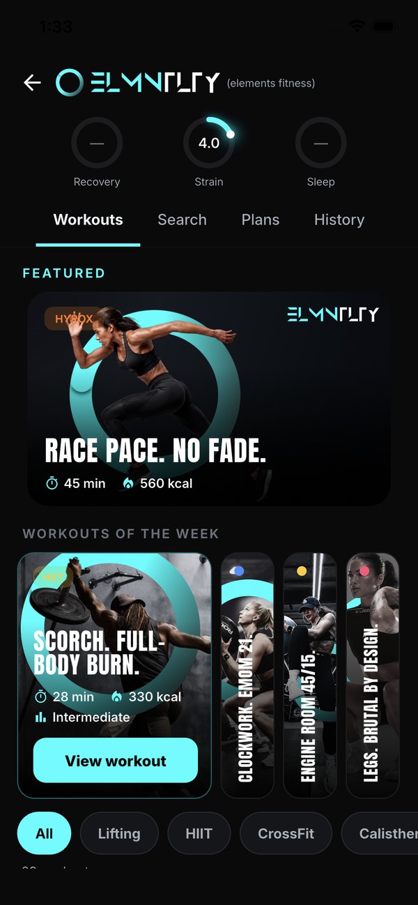 ELEMENTS app — Elements Fitness workouts